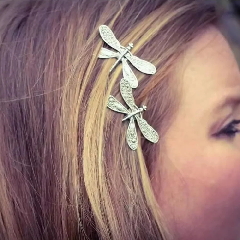 New ZARA Silver Dragonfly Hair Clips